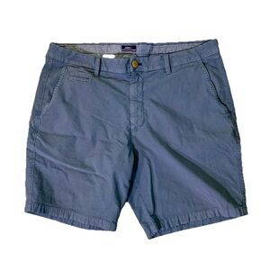 Johnnie-O Chino Shorts Gray Blue Men Sz 36 Flat Front 8” Inseam Golf Performance
